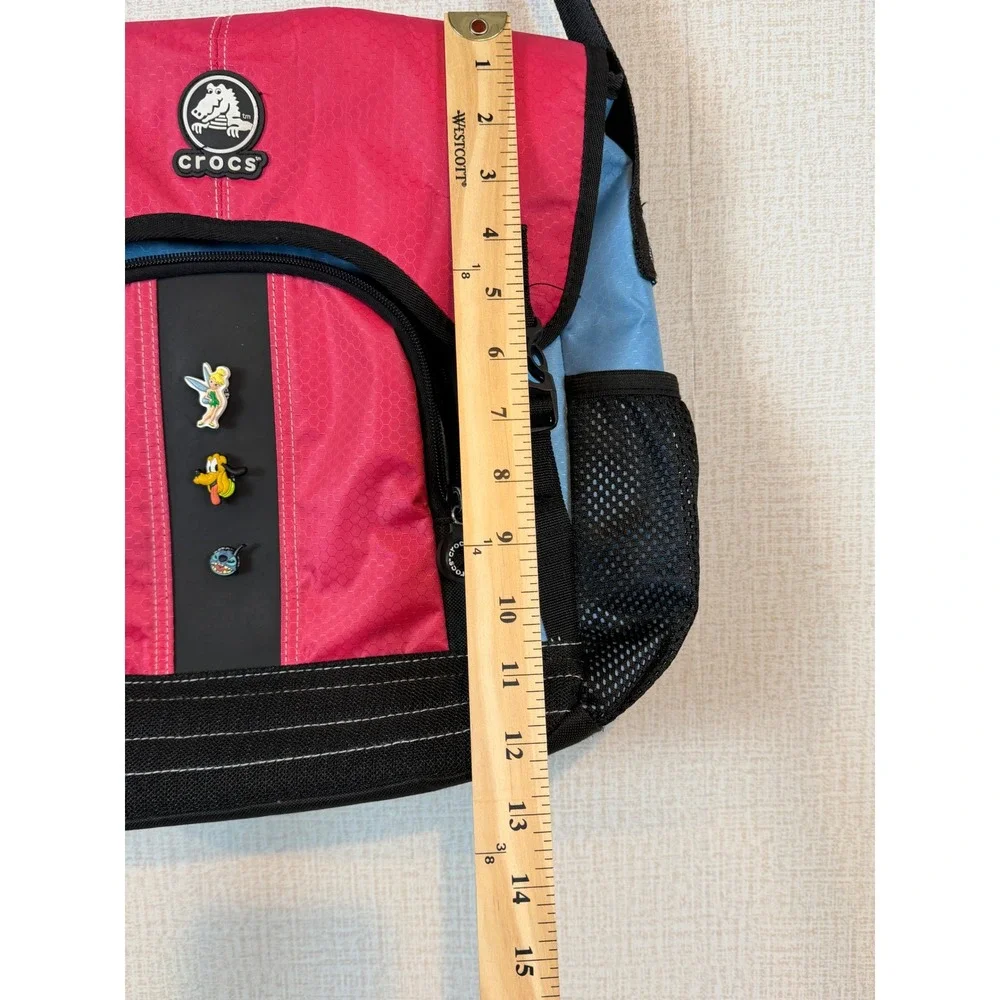Crocs Messenger Bag Pink Blue Ripstop Nylon Disney Jibbitz Charms Crossbody Y2K